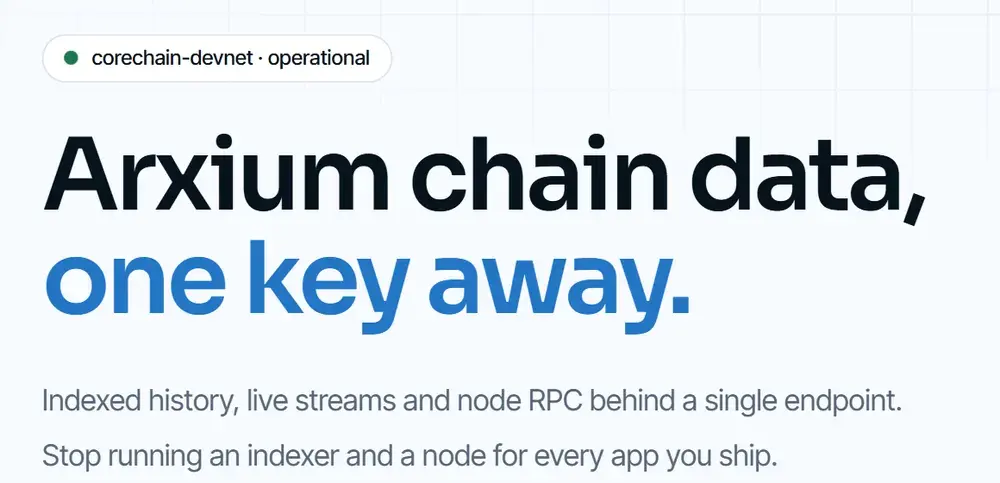 The Retracer Cloud homepage, headlined “Arxium chain data, one key away.”